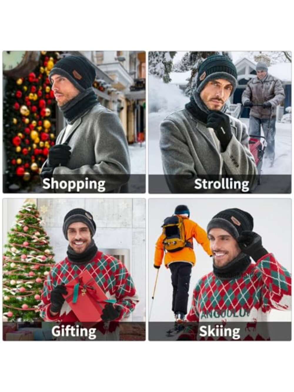 Winter Beanie Hat Scarf Gloves Set 3 Piece Fleece Lined Touchscreen Knit - Picture 4 of 6